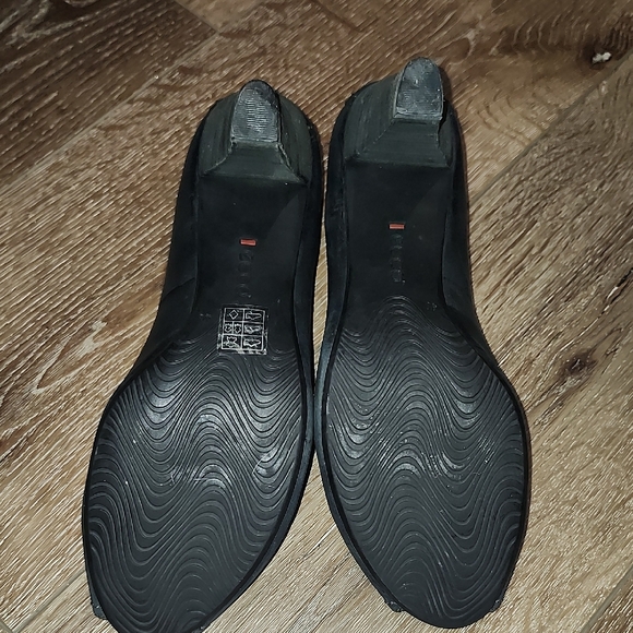 Ecco Keen Black Leather Business Casual Peep Toe Comfort Heels SlipOn Minimalist - Picture 7 of 10